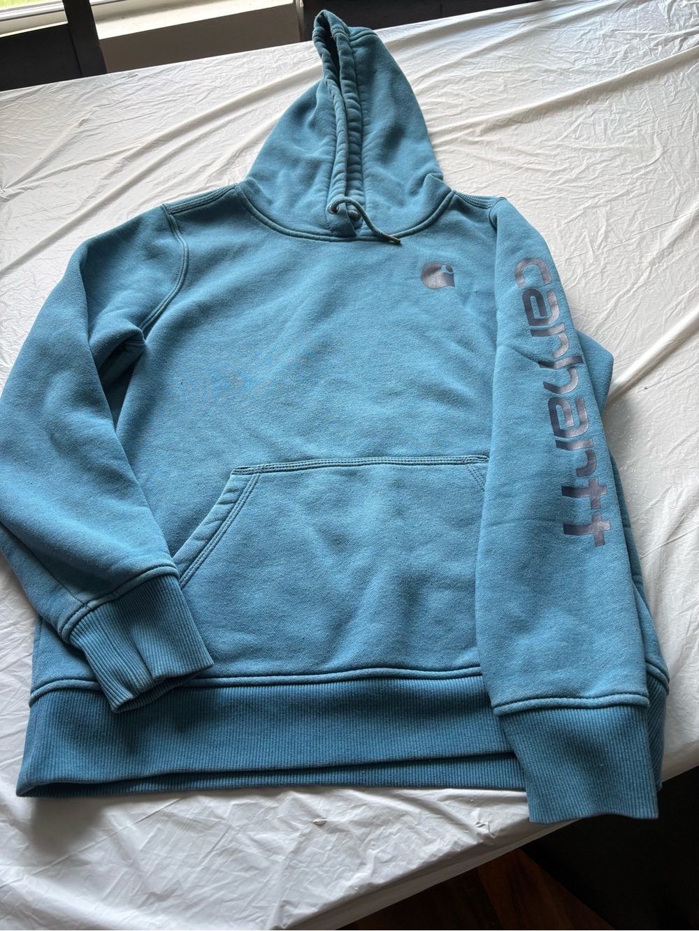Carhartt Teal Crewneck Hoodie with Logo Sleeve